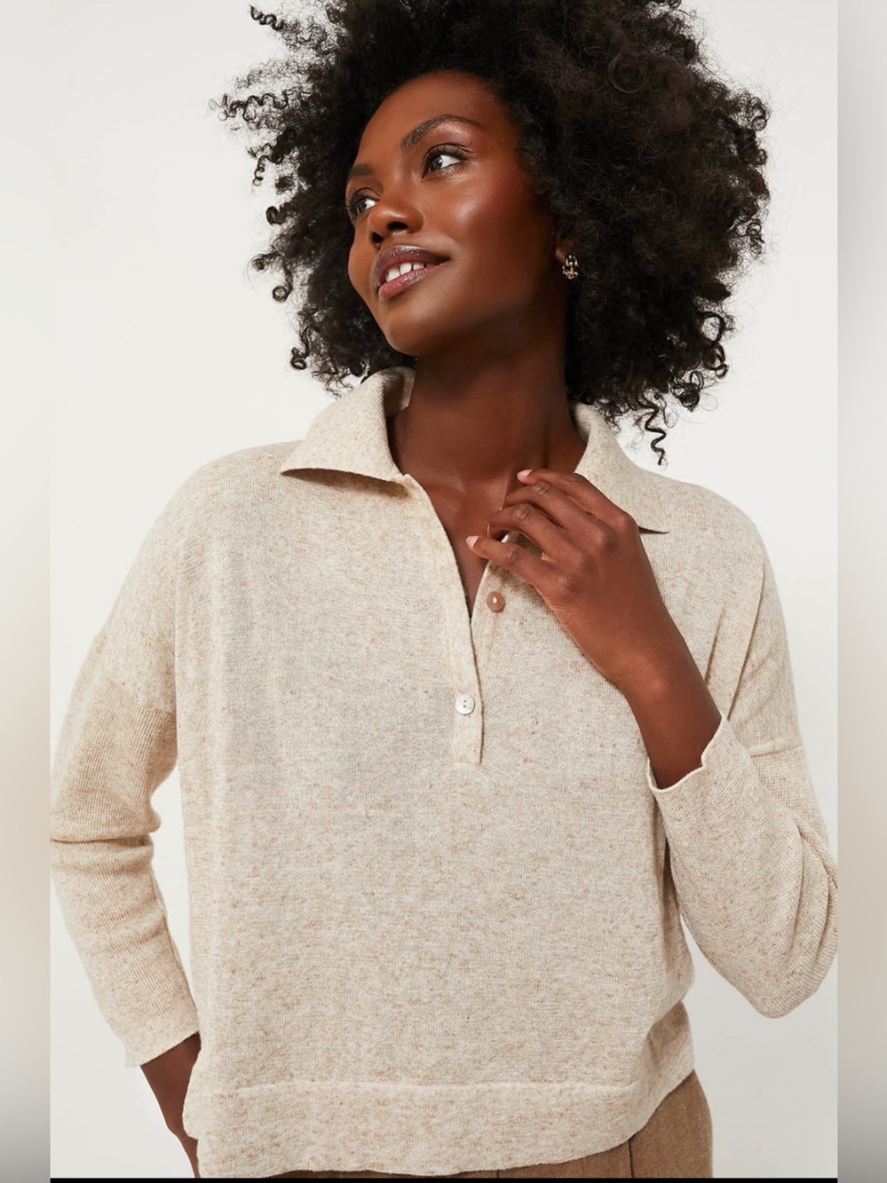 Tuckernuck Clayton Long Sleeve Knit Polo – Tan – Tencel Linen - Picture 2 of 2